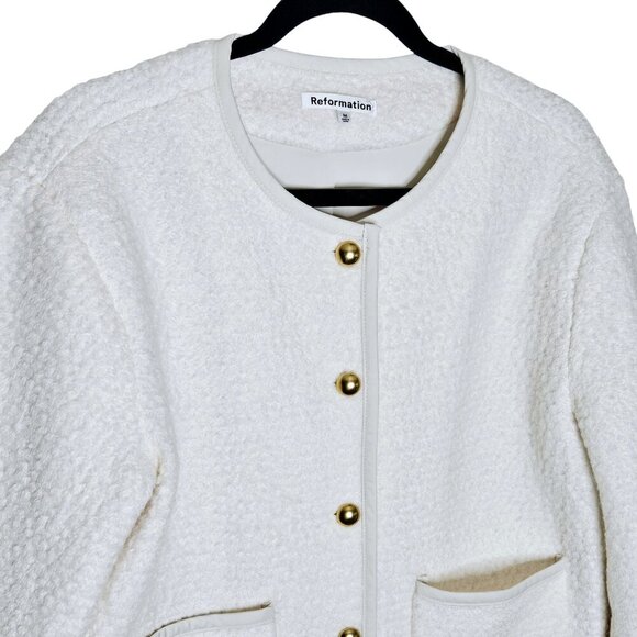 Reformation Dale Cream Fleece Cropped Jacket‎ Wool Blend Neutral Size M - Picture 6 of 14